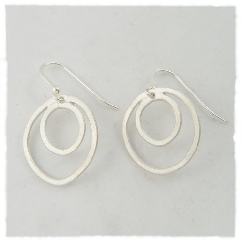 Silver satinised twin oval  earrings